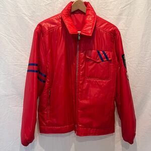 Vintage Strolz Ski Jacket Red Quilted Zippers 70s 80s Nylon Patches Rare Austria